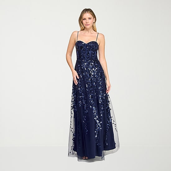 Trixxi Womens Juniors Sweetheart Neck Sequin Floral Ball Gown