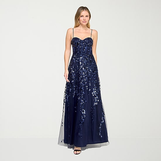 Trixxi Womens Juniors Sweetheart Neck Sequin Floral Ball Gown