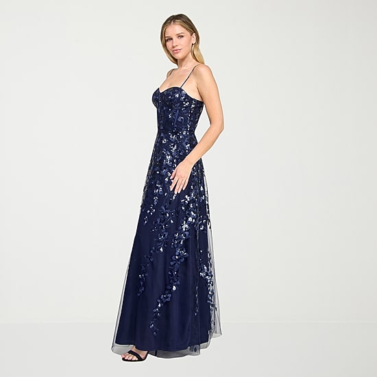 Trixxi Womens Juniors Sweetheart Neck Sequin Floral Ball Gown