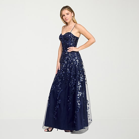 Trixxi Womens Juniors Sweetheart Neck Sequin Floral Ball Gown