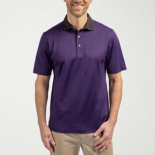 Cutter & Buck Men's Virtue Eco Pique Micro Stripe Recycled Polo - Navy blue/white