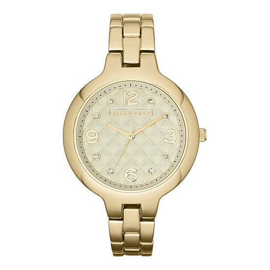 Liz Claiborne® Womens Gold-Tone Quilted Watch