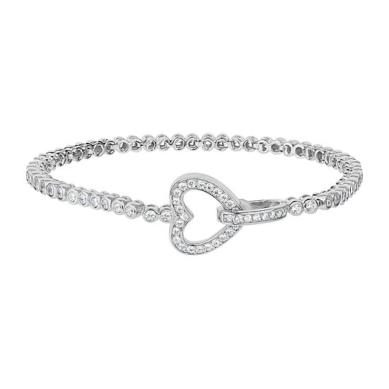 DiamonArt® 3 3/4 CT. T.W. White Cubic Zirconia Sterling Silver Heart 7.25 Inch Tennis Bracelet