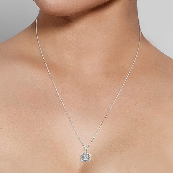 Diamond Blossom Womens 1/4 CT. T.W. Natural White Diamond 10K Gold Square 18 Inch Pendant Necklace