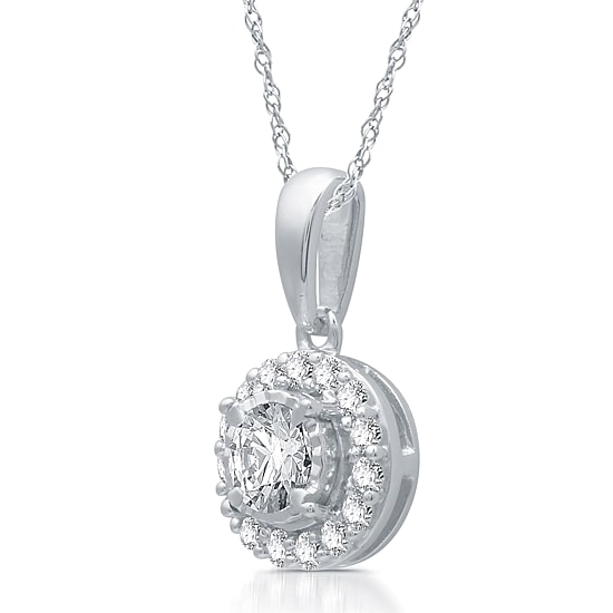 Womens 1/4 CT. T.W. Natural White Diamond 10K Gold Round 18 Inch Pendant Necklace