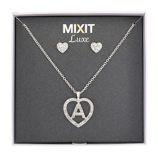 Mixit Silver Tone Initial Pendant Necklace & Stud Earring Womens White Heart 2-pc. Jewelry Set