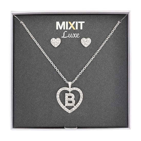 Mixit Silver Tone Initial Pendant Necklace & Stud Earring Womens White Heart 2-pc. Jewelry Set