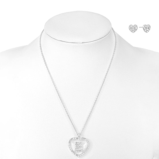 Mixit Silver Tone Initial Pendant Necklace & Stud Earring Womens White Heart 2-pc. Jewelry Set