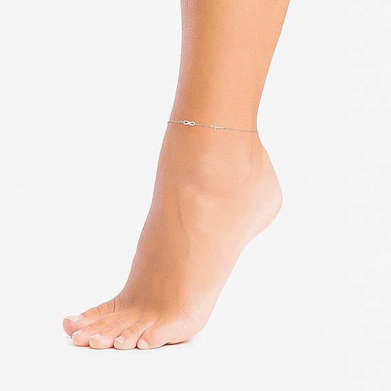 Silver Treasures Womens Sterling Silver Semisolid Rope Cross Infinity Ankle Bracelet