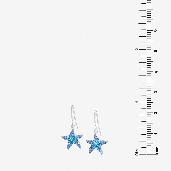 Silver Treasures Starfish Womens Blue Crystal Sterling Silver Star Drop Earrings