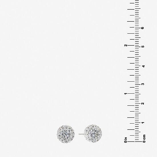 Silver Treasures Crystal Sterling Silver 9mm Round Stud Earrings