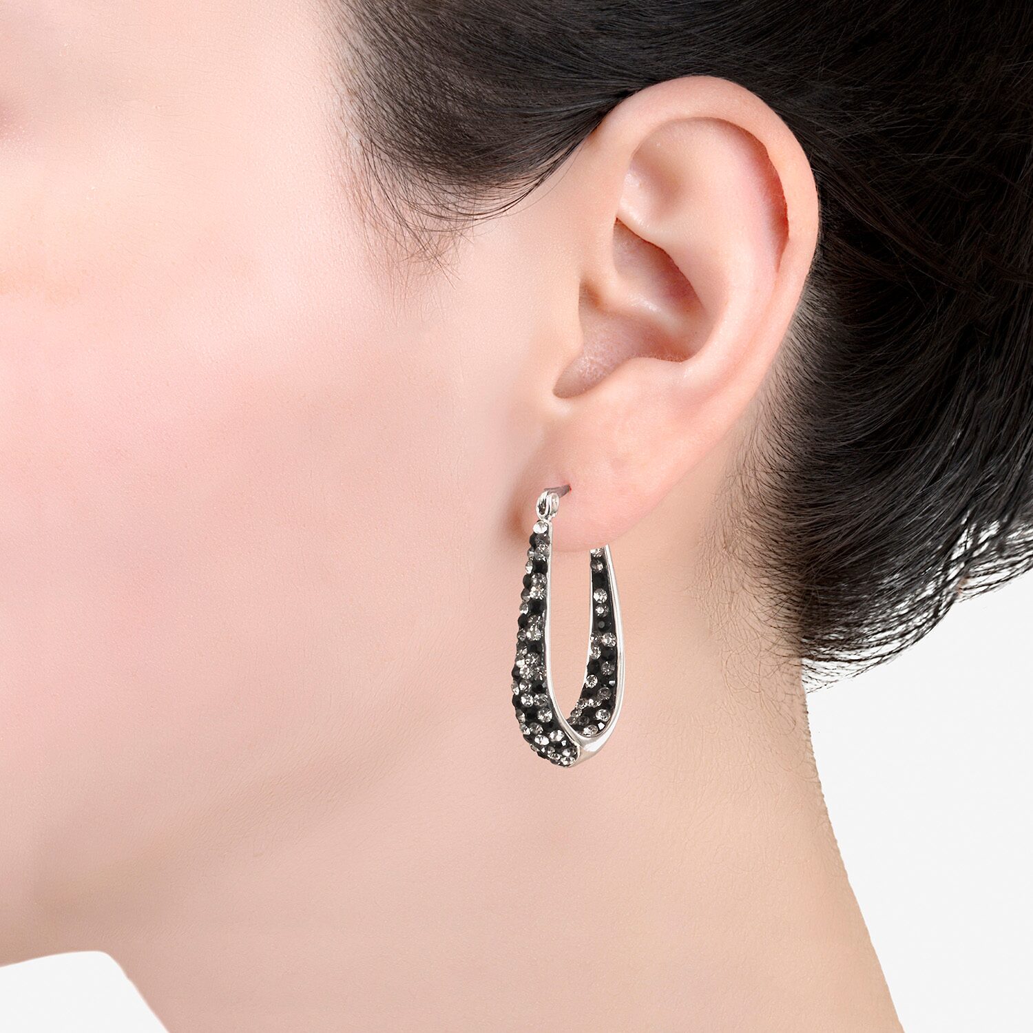 Sparkle Allure Womens Crystal 31.7mm Oval Hoop Earrings