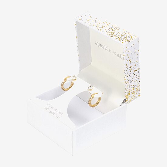Sparkle Allure Womens Cubic Zirconia 14K Gold Over Brass 2 Pair Earring Set