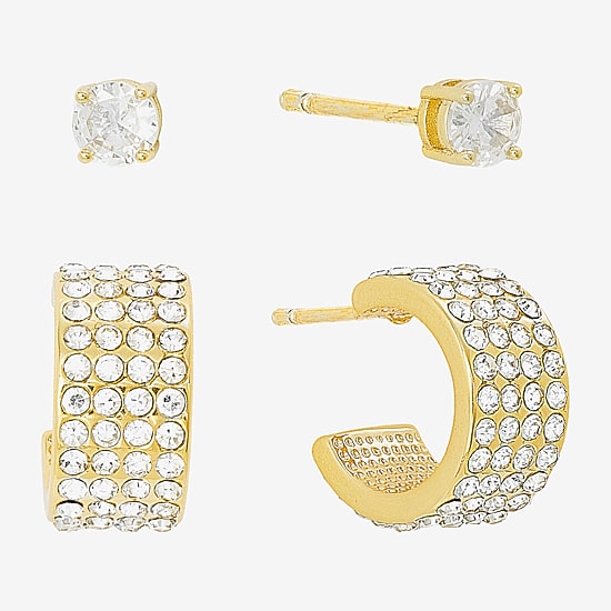 Sparkle Allure Womens Crystal 14K Gold Over Brass 2 Pair Earring Set