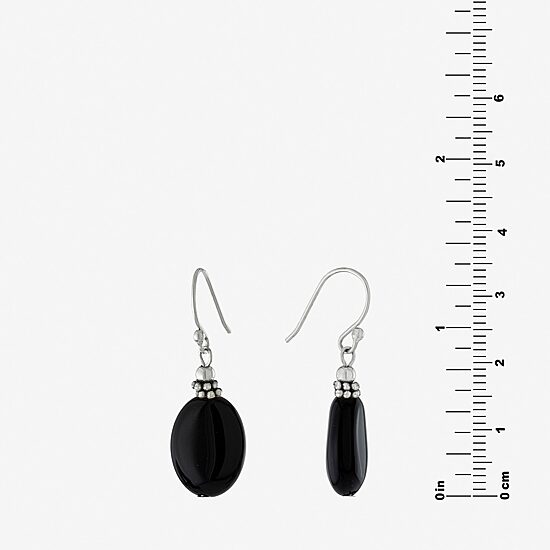 Silver Treasures Womens Black Onyx Sterling Silver Oval Drop Earrings