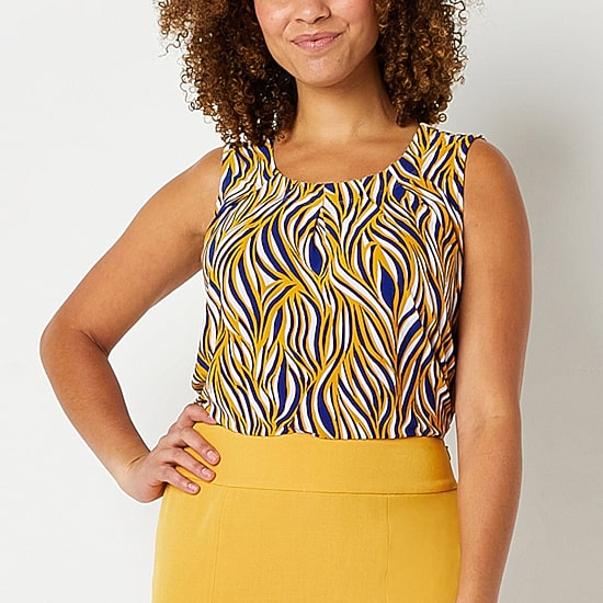Black Label by Evan-Picone Womens Crew Neck Sleeveless Blouse