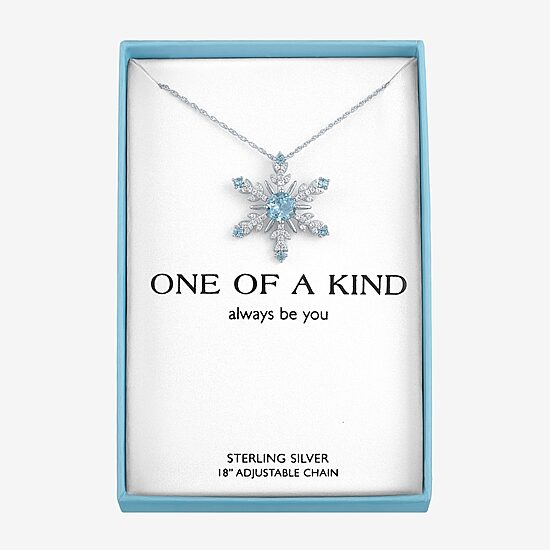 Womens Genuine Blue Topaz Sterling Silver Snowflake 16 Inch Pendant Necklace