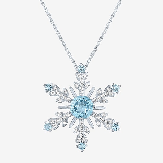 Womens Genuine Blue Topaz Sterling Silver Snowflake 16 Inch Pendant Necklace