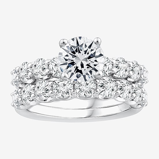 Signature By Modern Bride (F / VS2) Womens 4 CT. T.W. Lab Grown White Diamond 10K or 14K Gold Round Side Stone Bridal Set