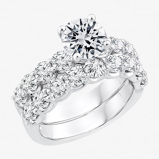 Signature By Modern Bride (F / VS2) Womens 4 CT. T.W. Lab Grown White Diamond 10K or 14K Gold Round Side Stone Bridal Set