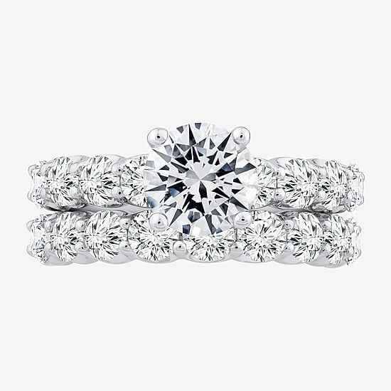 Signature By Modern Bride (F / VS2) Womens 4 CT. T.W. Lab Grown White Diamond 10K or 14K Gold Round Side Stone Bridal Set