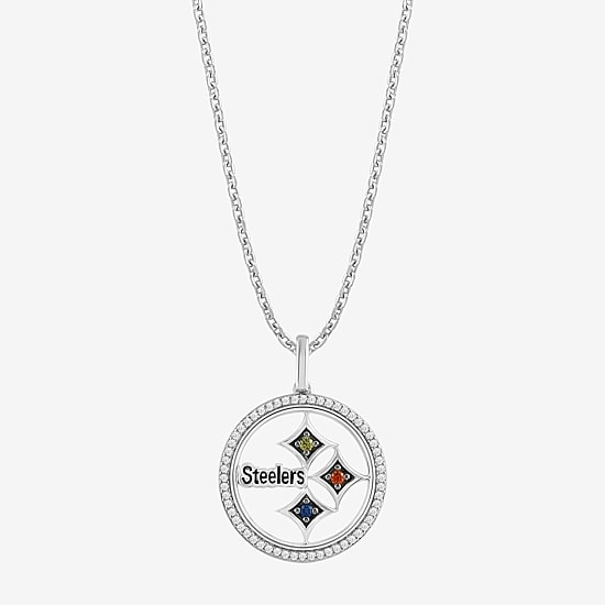 True Fans Fine Jewelry Pittsburgh Steelers Unisex Adult White Cubic Zirconia Sterling Silver 18 Inch Pendant Necklace