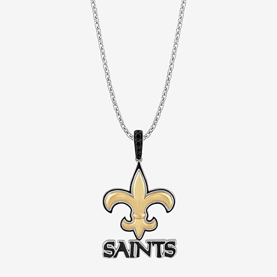 True Fans Fine Jewelry New Orleans Saints Unisex Adult Black Cubic Zirconia 14K Gold Over Silver Fleur De Lis 18 Inch Pendant Necklace