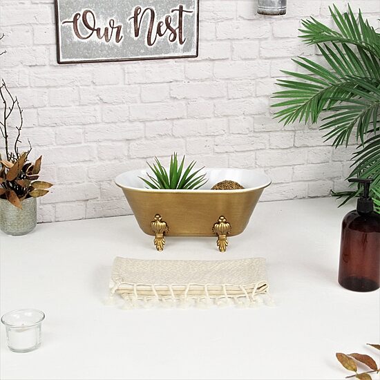 Cheungs Lavande Golden Metal Tub Handmade Tabletop Decor