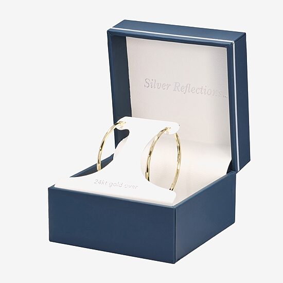 Silver Reflections 24K Gold Over Brass 40MM Diamond Cut  Hoop Earrings