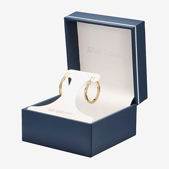 Silver Reflections Womens 24K Gold Over Brass 21mm Hoop Earrings