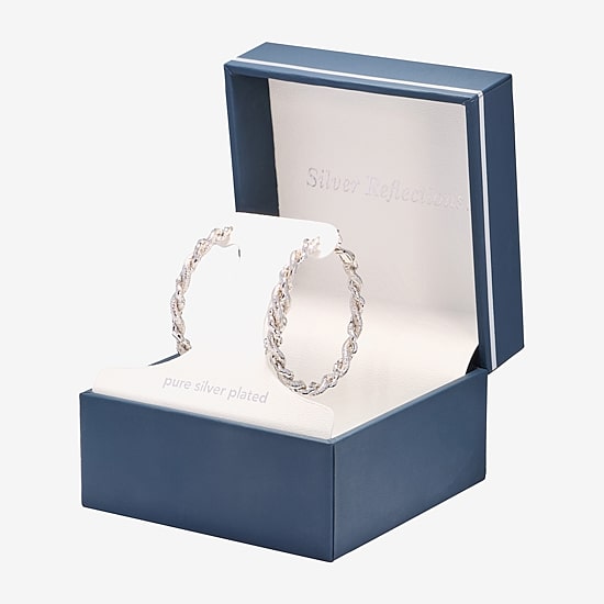 Silver Reflections Pure Silver Over Brass Hoop Earrings