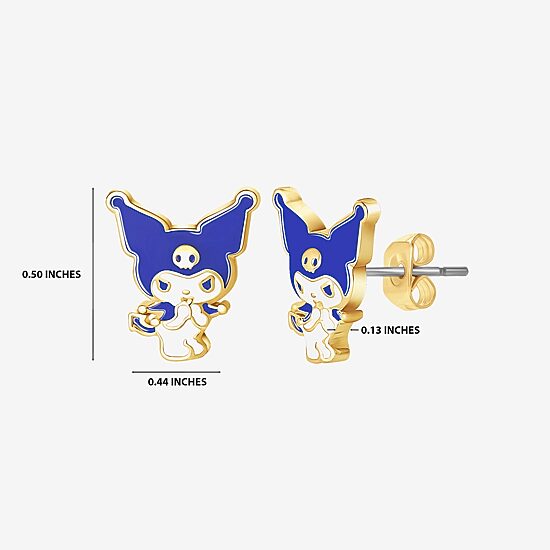 Womens 18K Gold Over Brass Hello Kitty Kuromi My Melody 2 Pair Earring Set