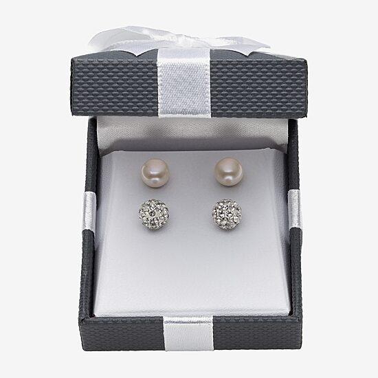 Womens Genuine White Cultured Freshwater Pearl Sterling Silver Earring Set