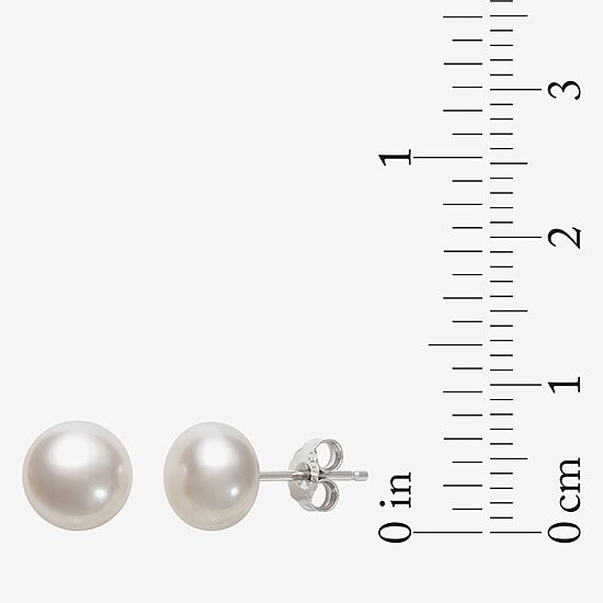 Womens Genuine White Cultured Freshwater Pearl Sterling Silver Earring Set