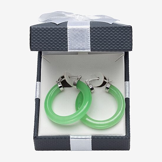 Womens Genuine Green Jade Sterling Silver 32mm Hoop Earrings