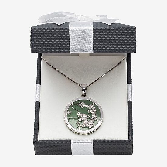 Dragon Womens Genuine Green Jade Sterling Silver 18 Inch Pendant Necklace