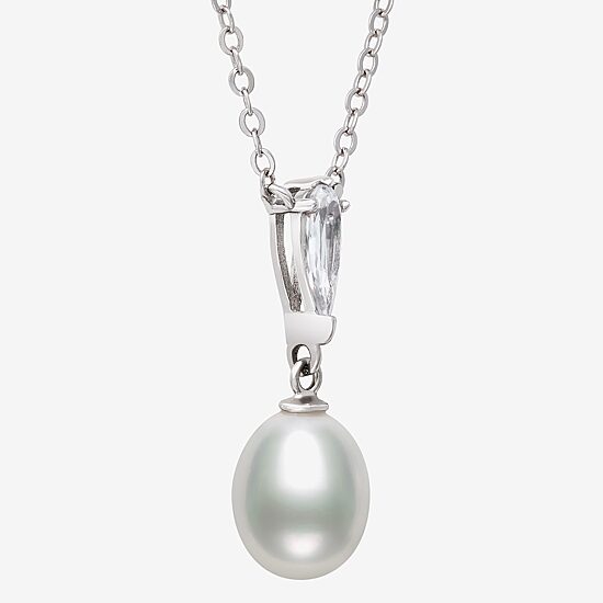 Womens White Cultured Freshwater Pearl Sterling Silver 16 Inch Pendant Necklace