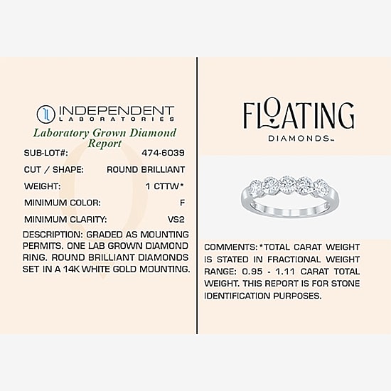 Floating Diamonds (F / Vs2) Womens 3.5MM 1 CT. T.W. Lab Grown White Diamond 14K Gold 5-Stone Anniversary Band