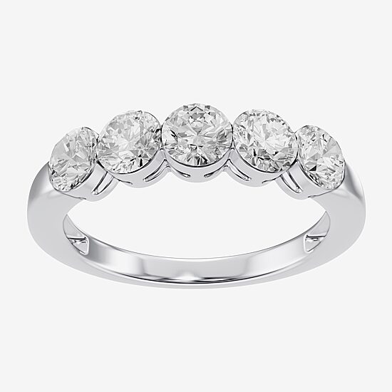 Floating Diamonds (F / Vs2) Womens 3.5MM 1 CT. T.W. Lab Grown White Diamond 14K Gold 5-Stone Anniversary Band