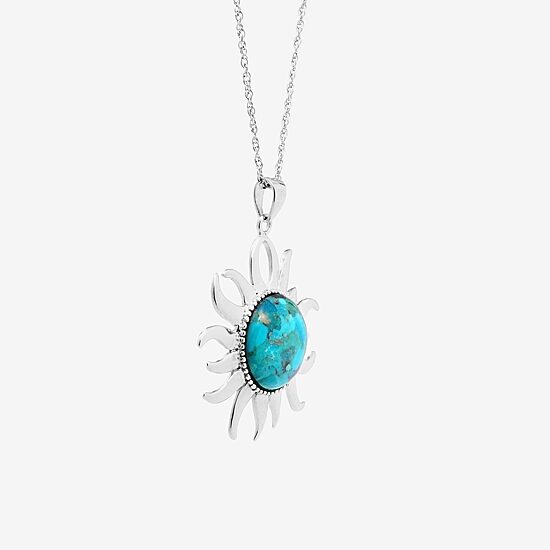 Enhanced Turquoise Filigree Sterling Silver Sun Pendant Necklace