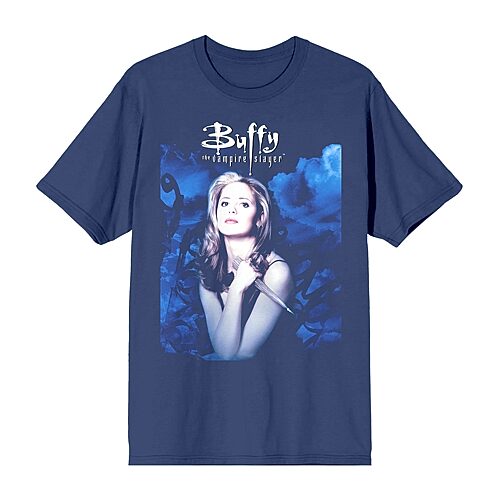 Bioworld Buffy The Vampire Slayer Womens Juniors Crew Neck Short Sleeve Regular Fit Graphic T-shirt In Blue