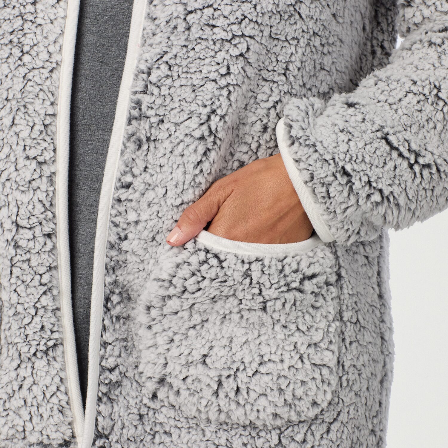Cuddl Duds Cardigan Womens Sherpa Long Sleeve Pajama Top