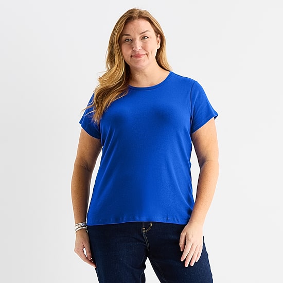 Liz Claiborne Womens Plus Crew Neck Short Sleeve T-Shirt