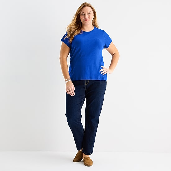 Liz Claiborne Womens Plus Crew Neck Short Sleeve T-Shirt