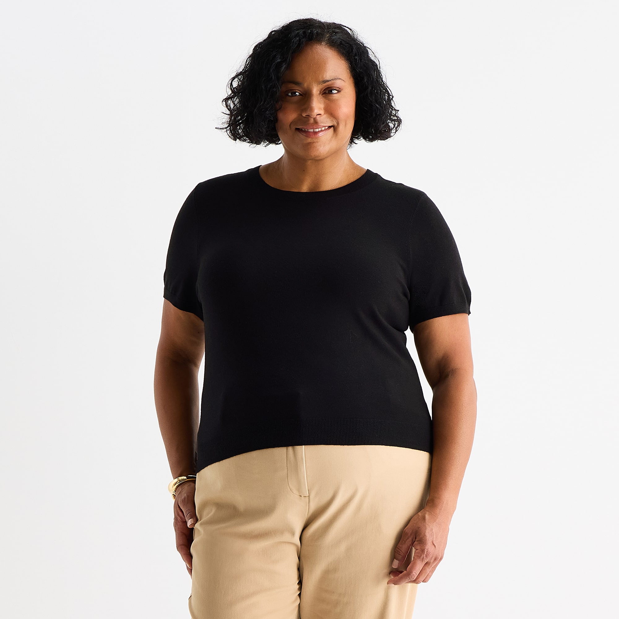 Liz Claiborne Plus Womens Crew Neck Short Sleeve Pullover Sweater
