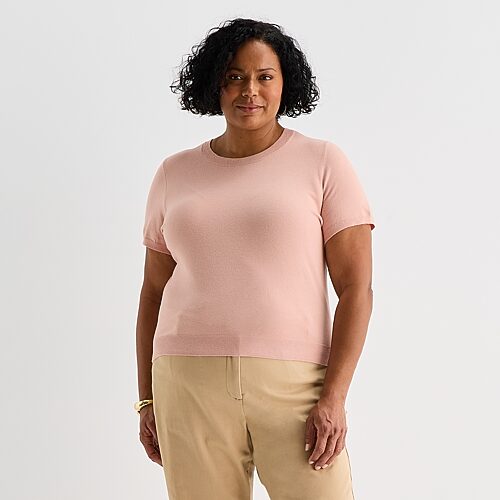Liz Claiborne Plus Womens Crew Neck Short Sleeve Pullover Sweater, 0x, Pink