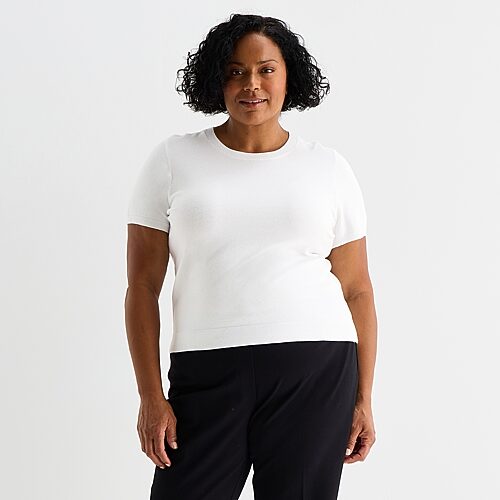 Liz Claiborne Plus Womens Crew Neck Short Sleeve Pullover Sweater, 2x, White