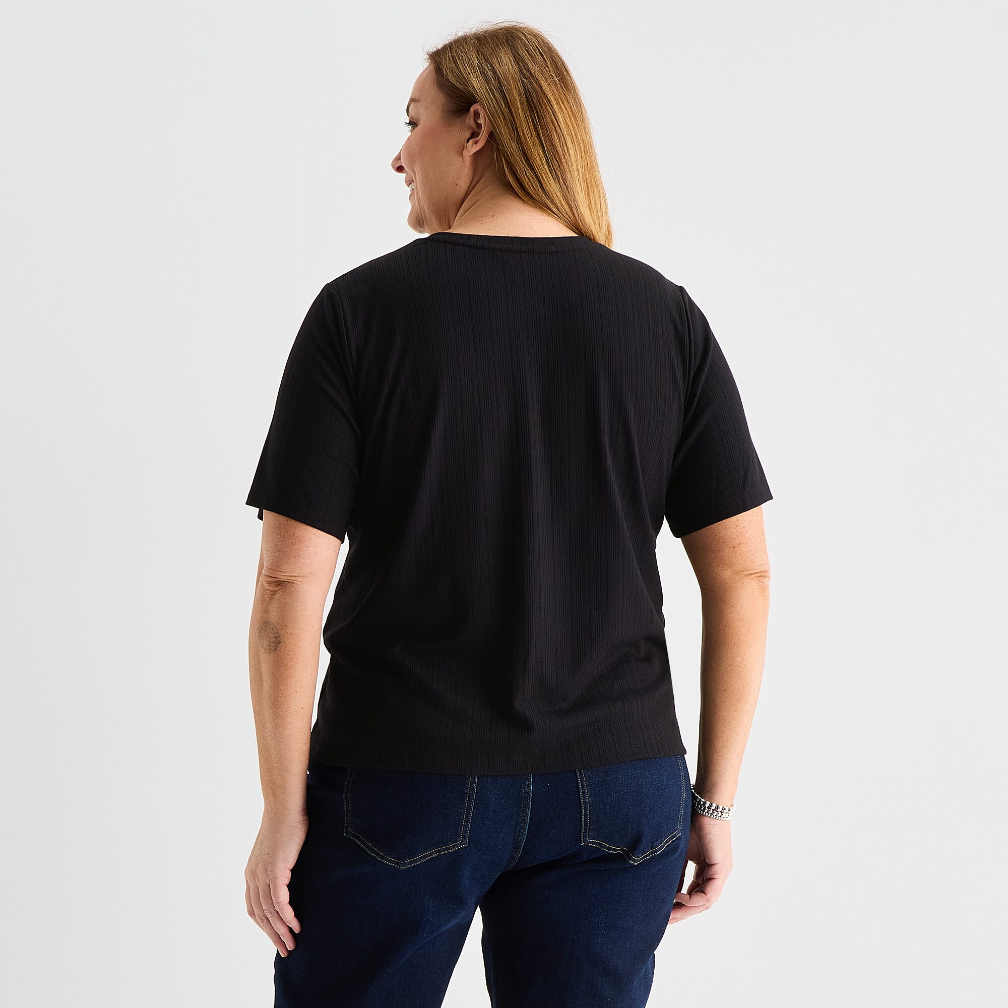 Liz Claiborne Womens Plus Short Sleeve Relaxed Fit Henley Shirt