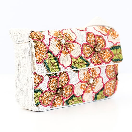 SOL and MER Beaded Floral Baguette Shoulder Bag