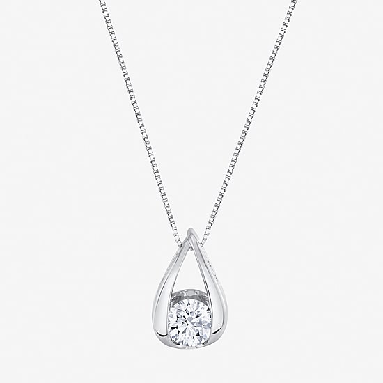 (I-J/Vs1-Vs2) Womens 1 CT. T.W. Lab Grown White Diamond 14K Gold Pear 18 Inch Pendant Necklace